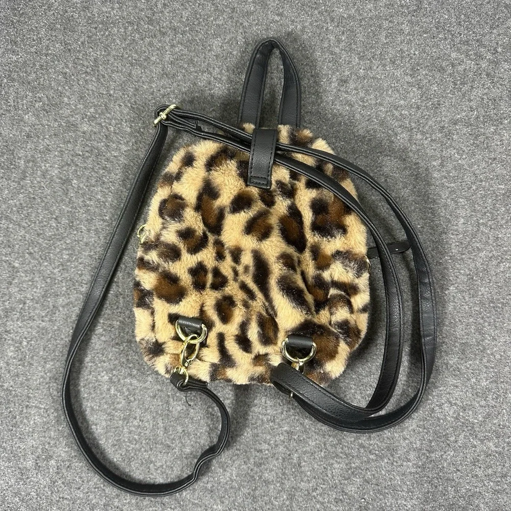Mini Leopard Print Backpack Small Animal Print Bag Man-Made Material